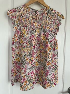 Old Navy Floral Smocked Bodice Sleeveless Top Size Women L